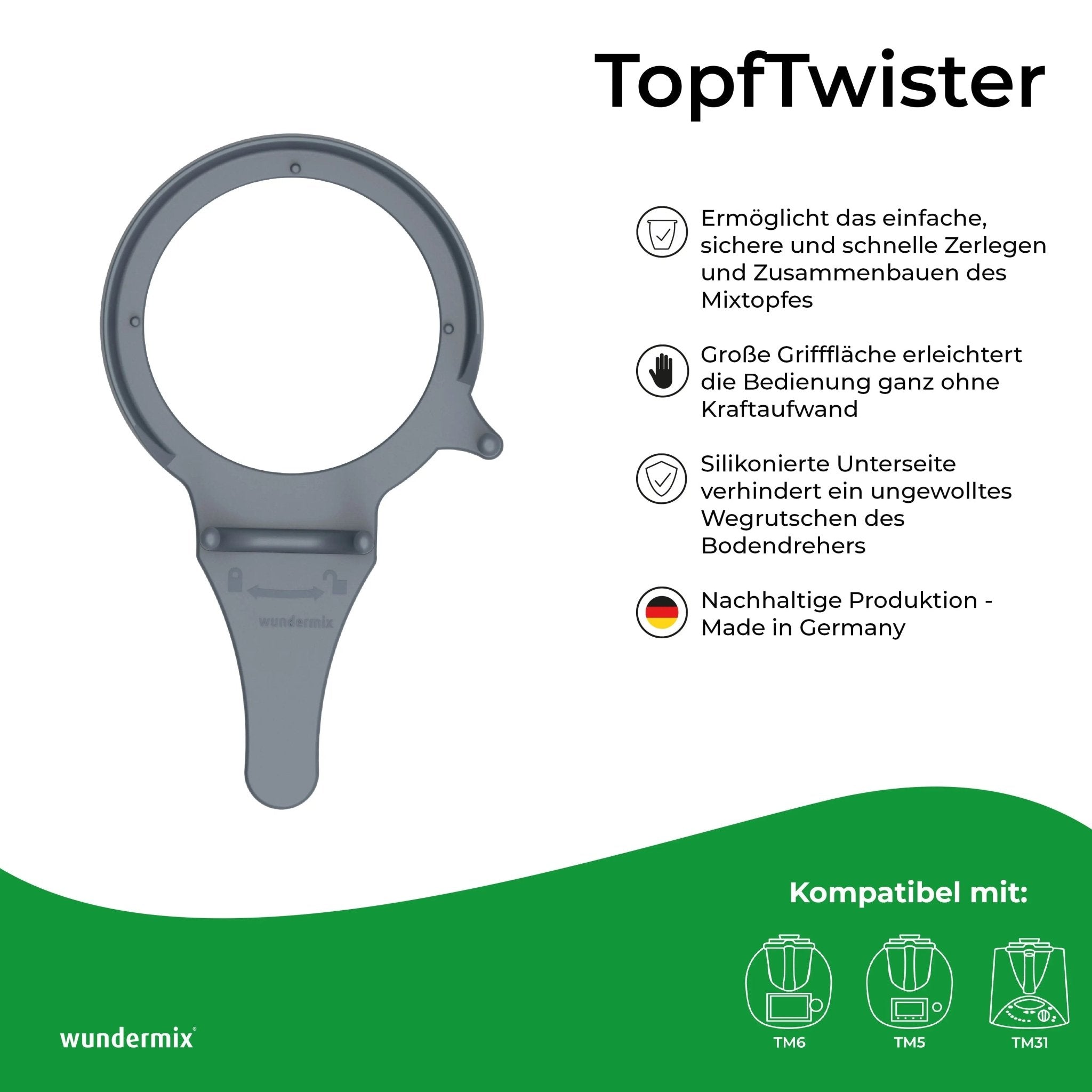 TopfTwister® | Öffnungshilfe für den Mixtopfboden | Bodendreher für Thermomix TM6, TM5, TM31 - Wundermix GmbH