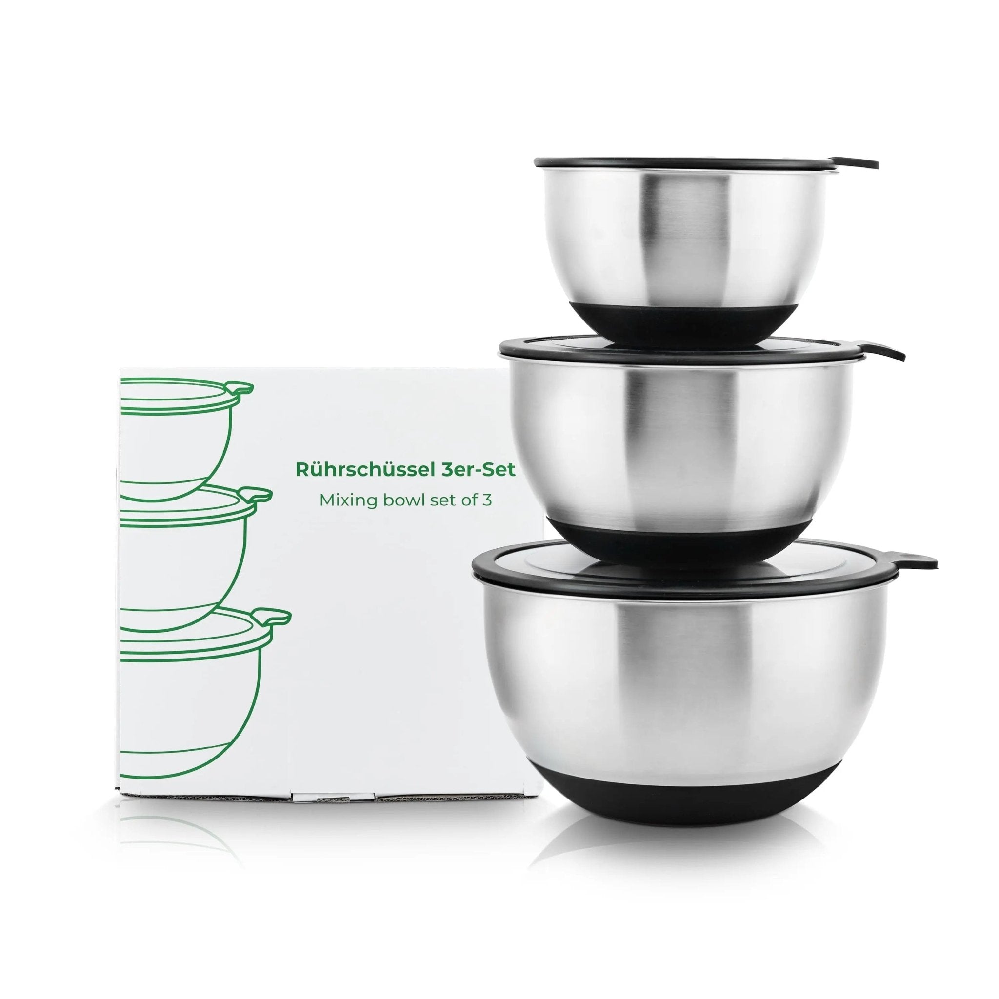 Edelstahl Rührschüssel 3er - Set mit Deckel | 1,5 L + 3 L + 5 L - Wundermix GmbH